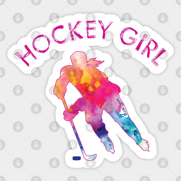 Hockey Girl Watercolor Sticker by SaucyMittsHockey